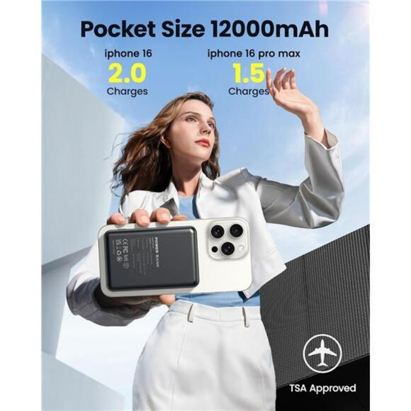 Magnetic power bank 12000mAh magsafe charger fast charging USB C wireless - Picture 2 of 7